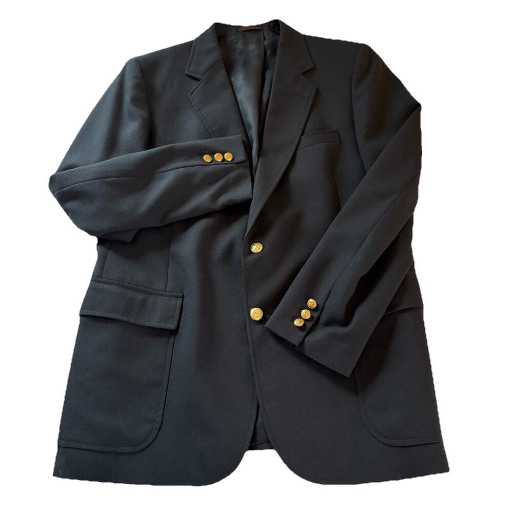 Alexander Shields Vintage 80s Navy & Gold Button Hopsack Blazer 44L Academia